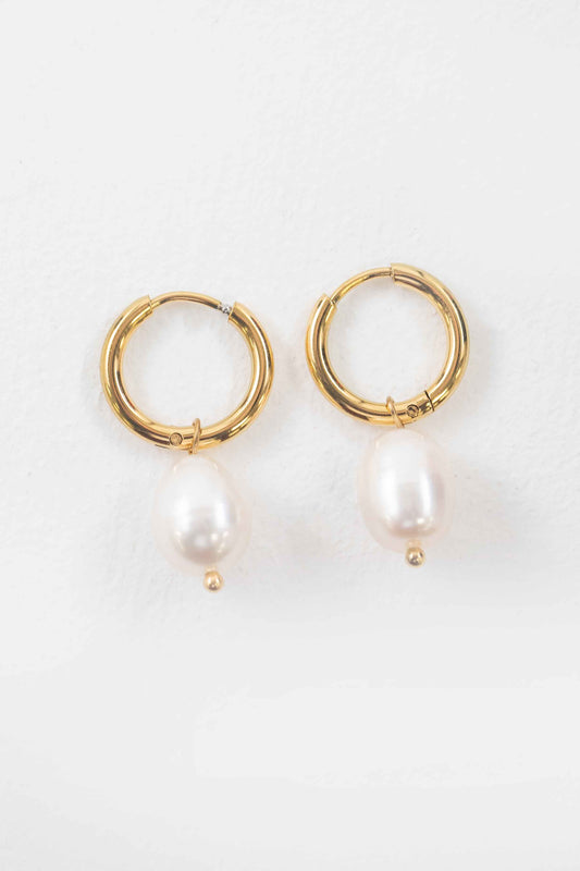 Pearl Charm Huggie Hoop Earrings