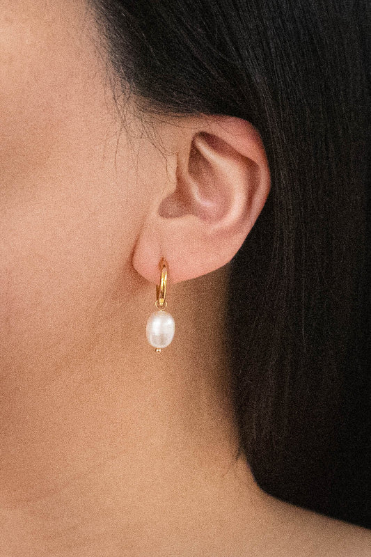 Pearl Charm Huggie Hoop Earrings