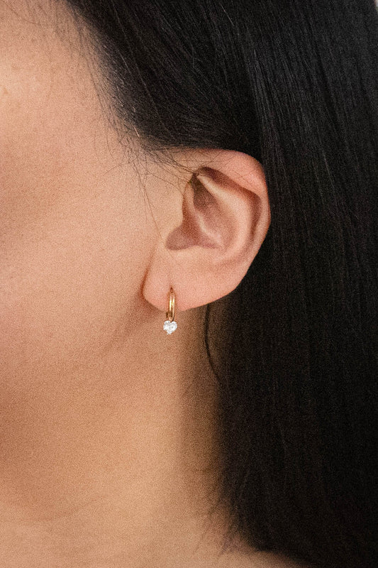 Heart Stone Charm Huggie Hoop Earrings