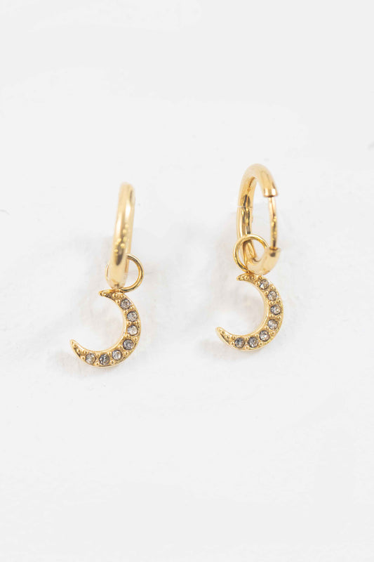 Crescent Moon Charm Huggie Hoop Earrings