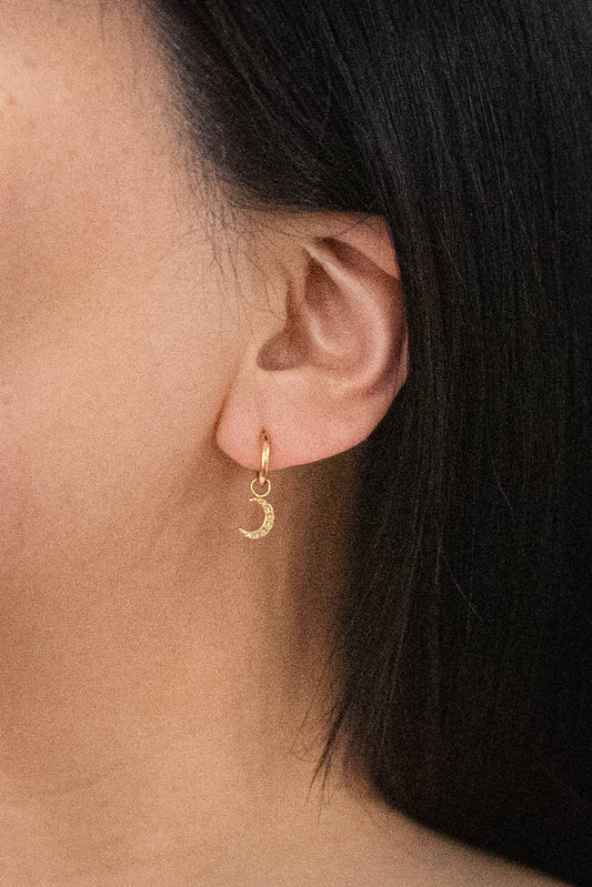 Crescent Moon Charm Huggie Hoop Earrings