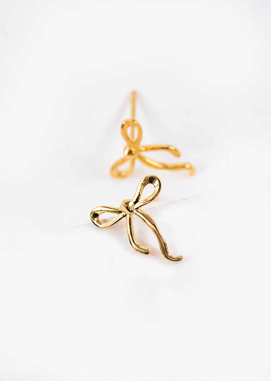 Curled Bow Charm Earrings | Gold