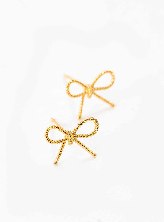 Ribbed Bow Charm Earrings | Gold