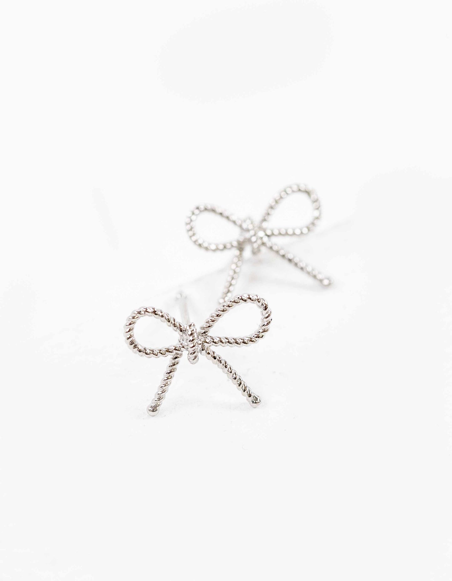 Ribbed Bow Charm Earrings | Silver