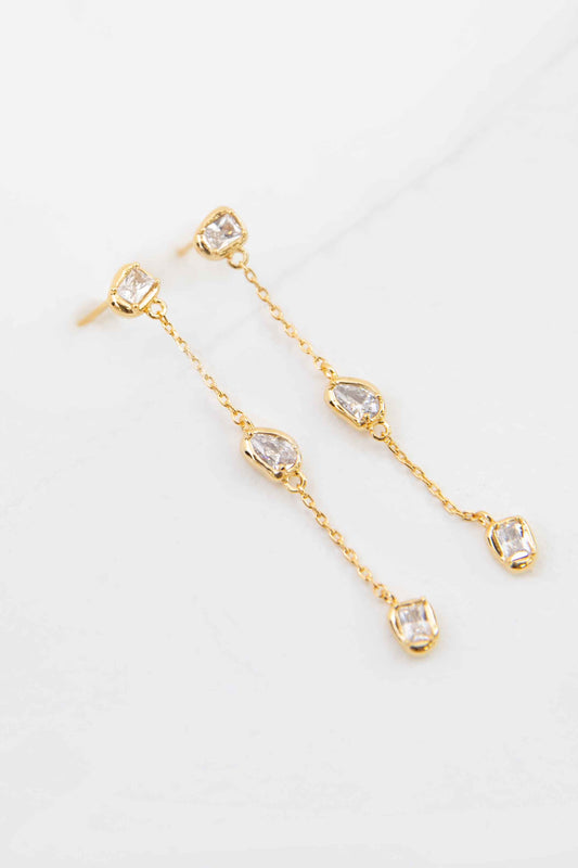 Tri Dangle Stone Earrings | Gold