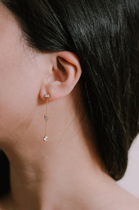 Tri Dangle Stone Earrings | Gold