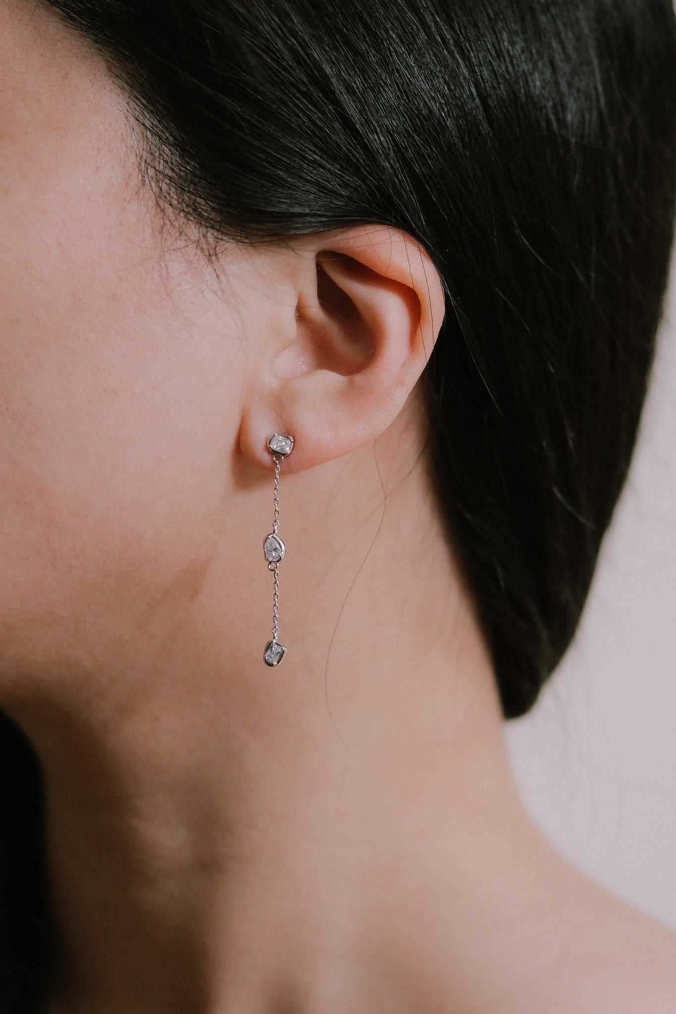 Tri Dangle Stone Earrings | Silver