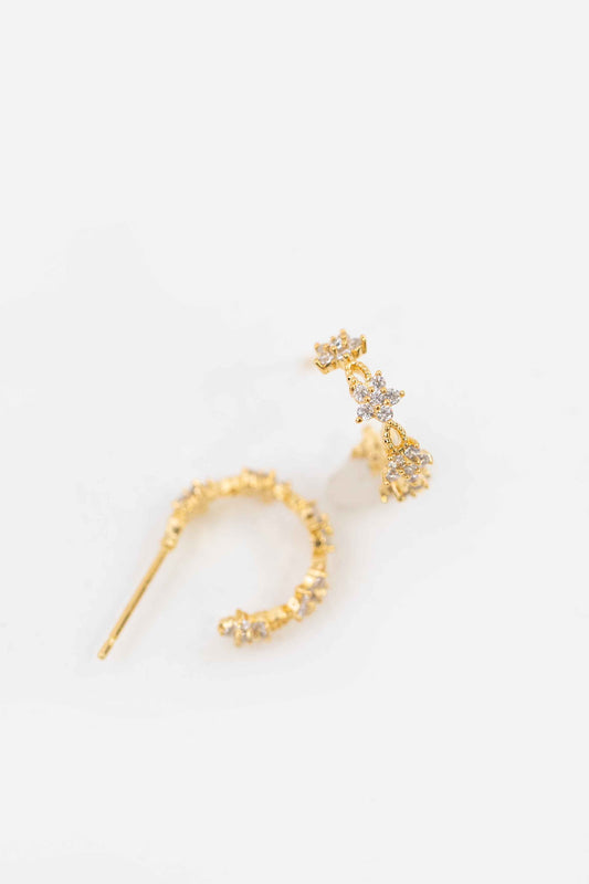 Flower Stone Mini Hoop Earrings | Gold