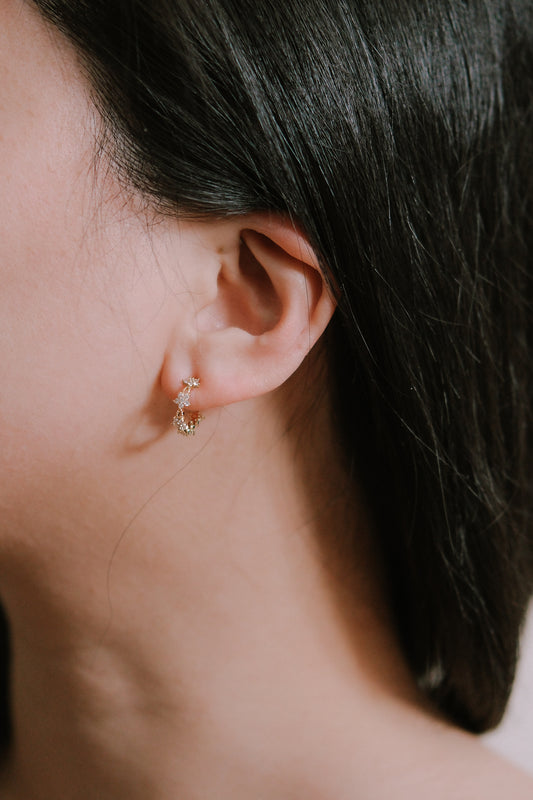 Flower Stone Mini Hoop Earrings | Gold