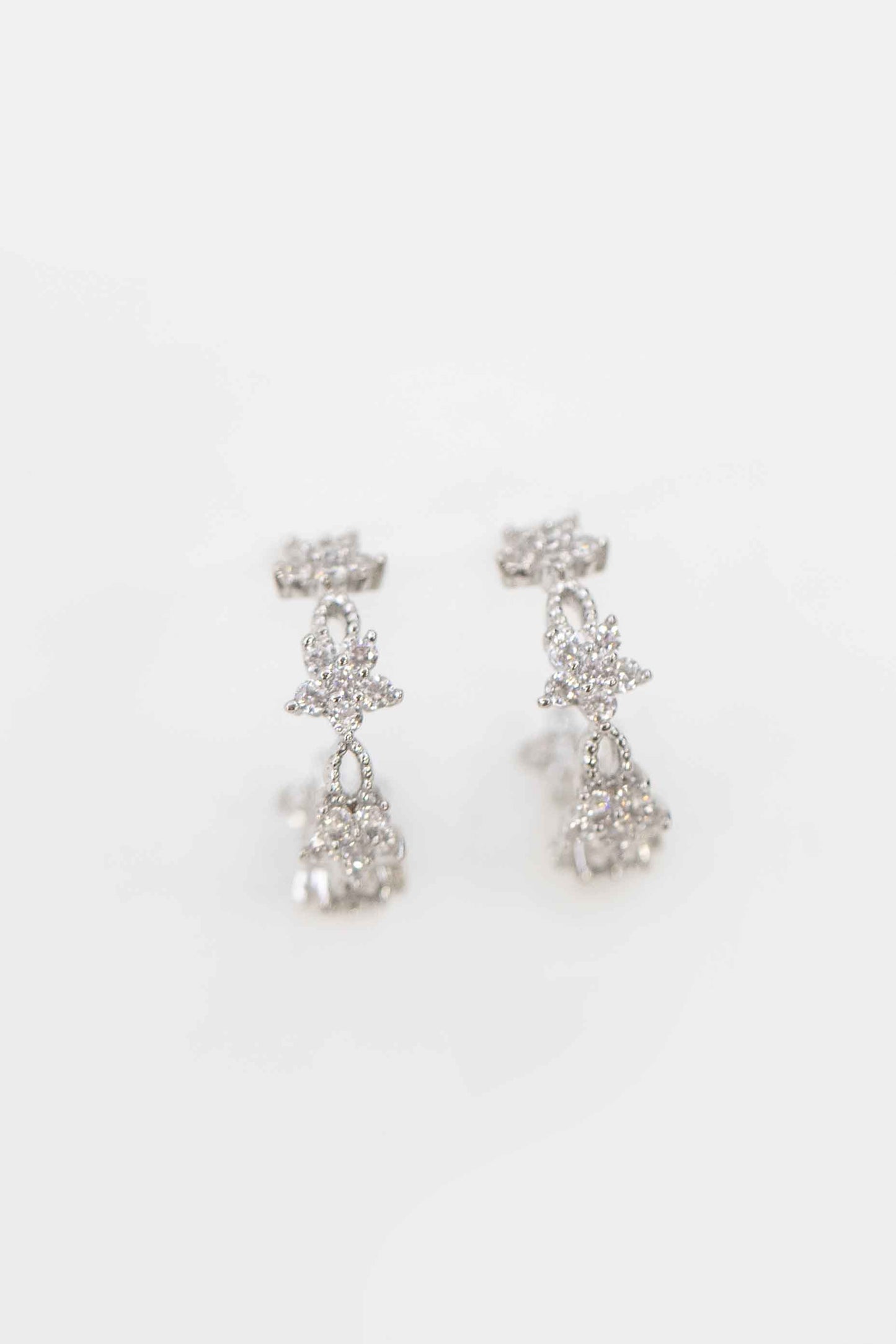 Flower Stone Mini Hoop Earrings | Silver