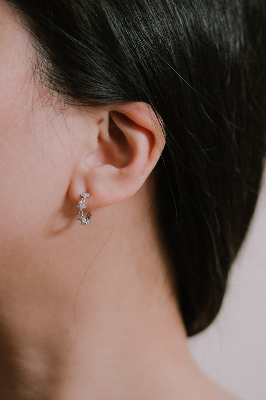 Flower Stone Mini Hoop Earrings | Silver