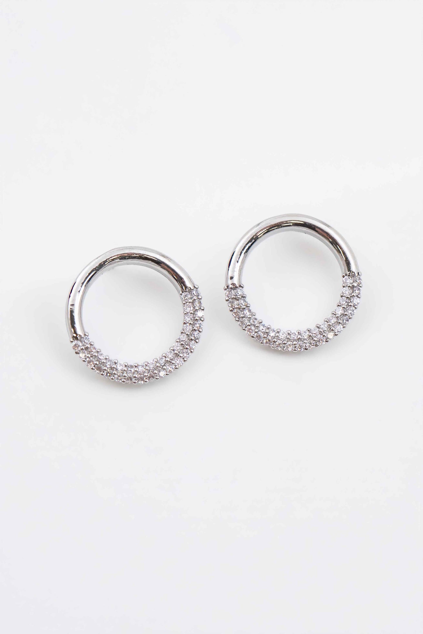Circle Semi Pave Earrings | Silver