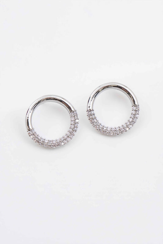 Circle Semi Pave Earrings | Silver