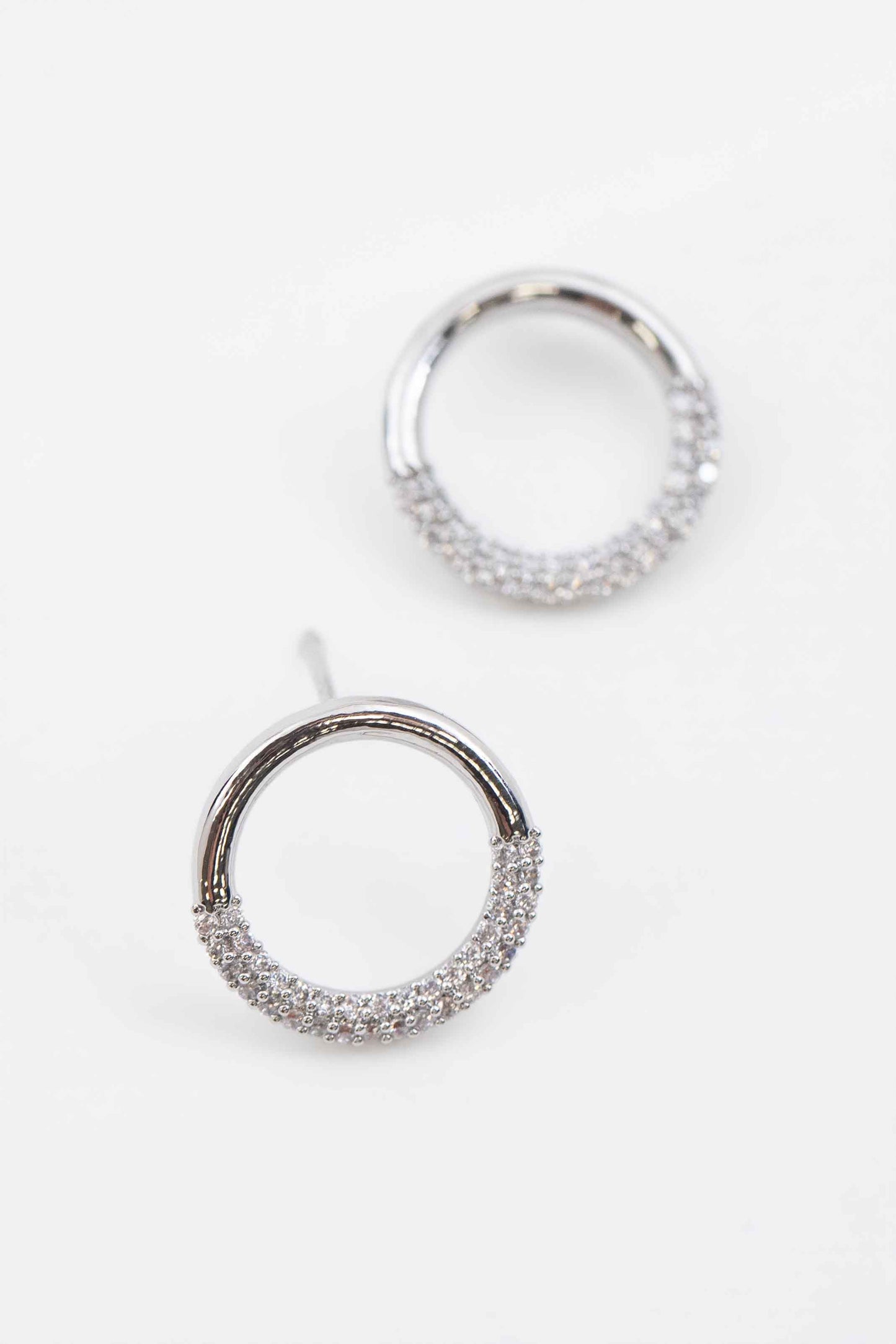Circle Semi Pave Earrings | Silver