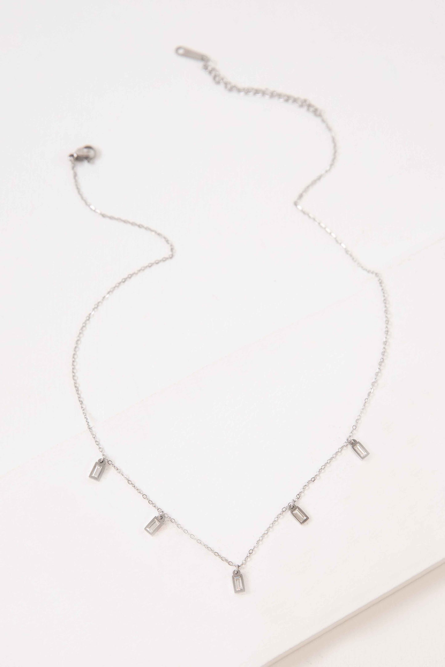 Minimal Rectangle Rhinestone Necklace | Silver