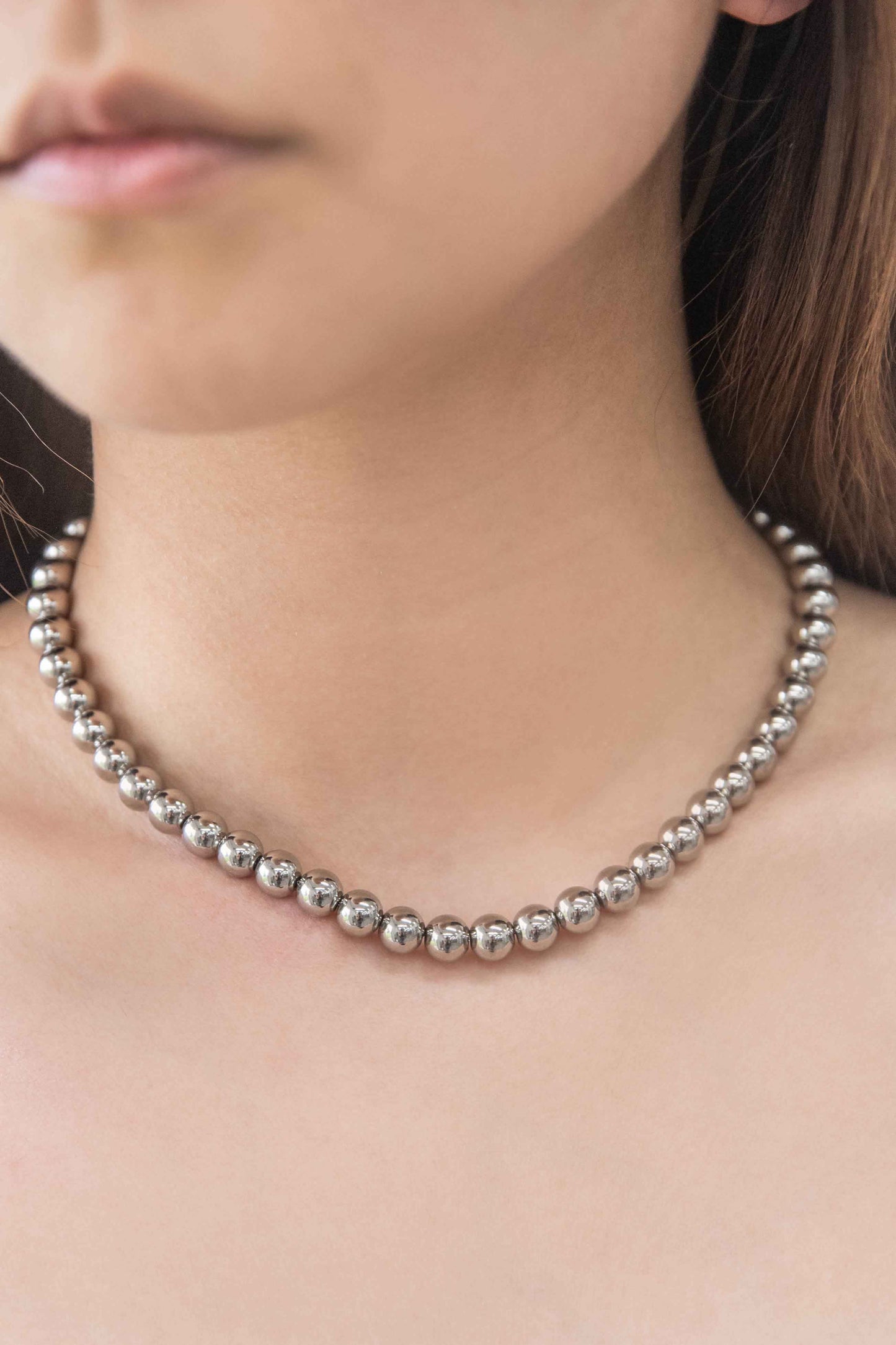 Macro Beaded Necklace | Silver