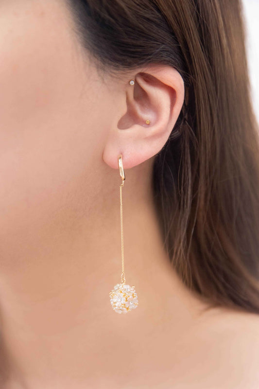 Floral Ball Drop Hoop Earrings