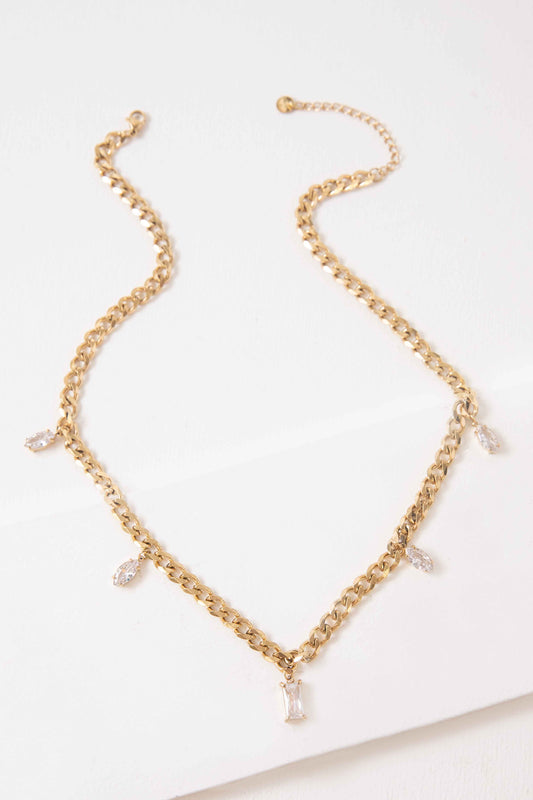 Mixed Stone Charm Necklace | Clear Gold