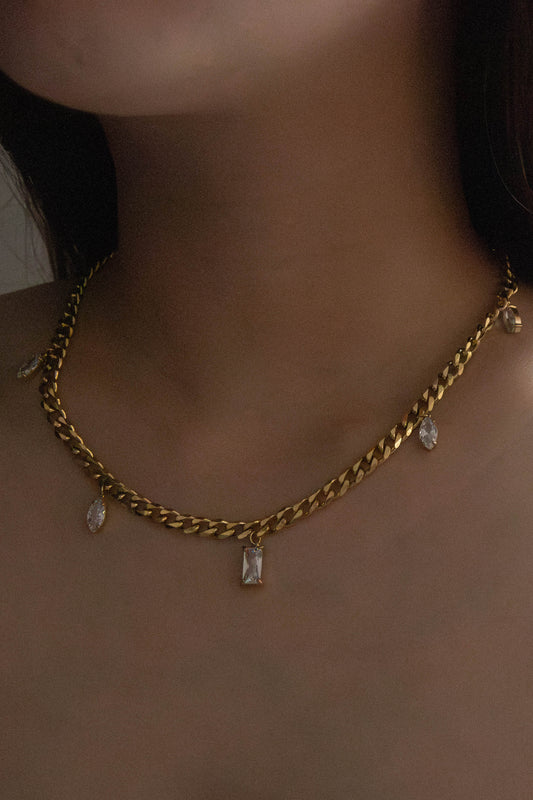 Mixed Stone Charm Necklace | Clear Gold