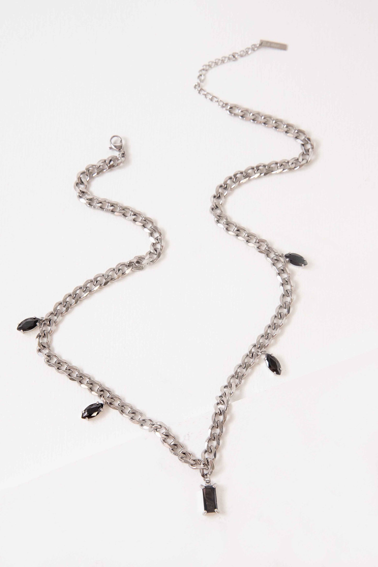 Mixed Stone Charm Necklace | Black Silver