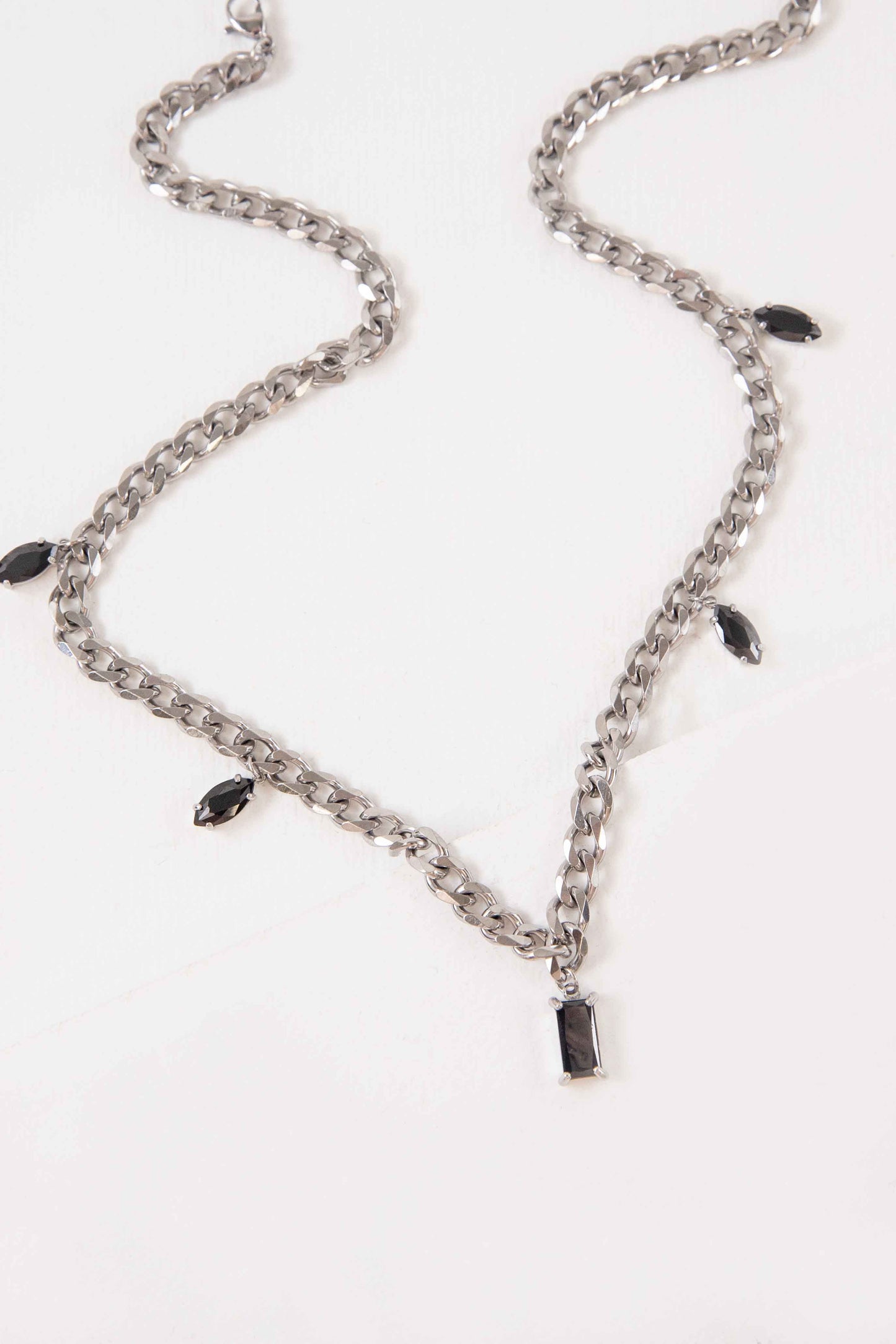 Mixed Stone Charm Necklace | Black Silver