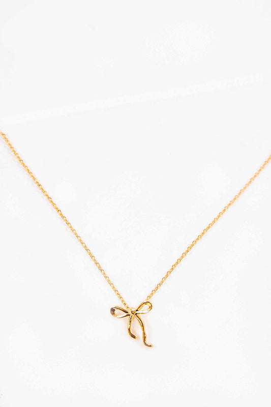 Curled Bow Charm Necklace | Gold