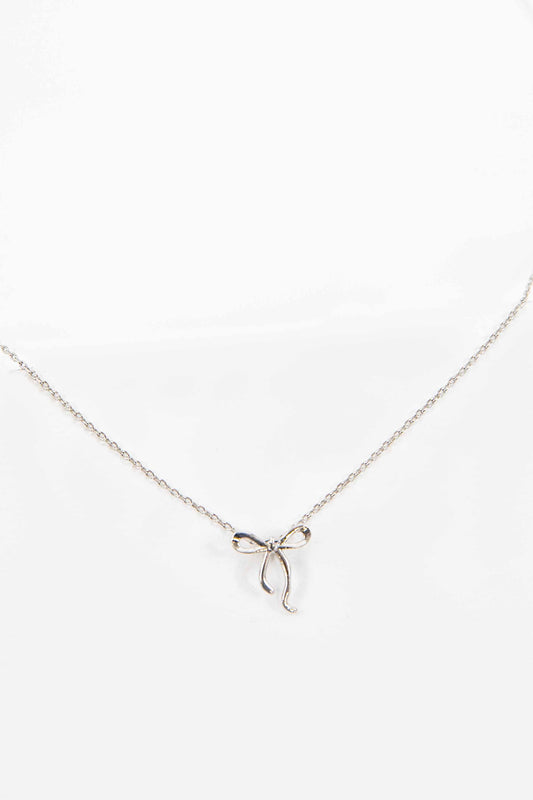 Curled Bow Charm Necklace | Silver