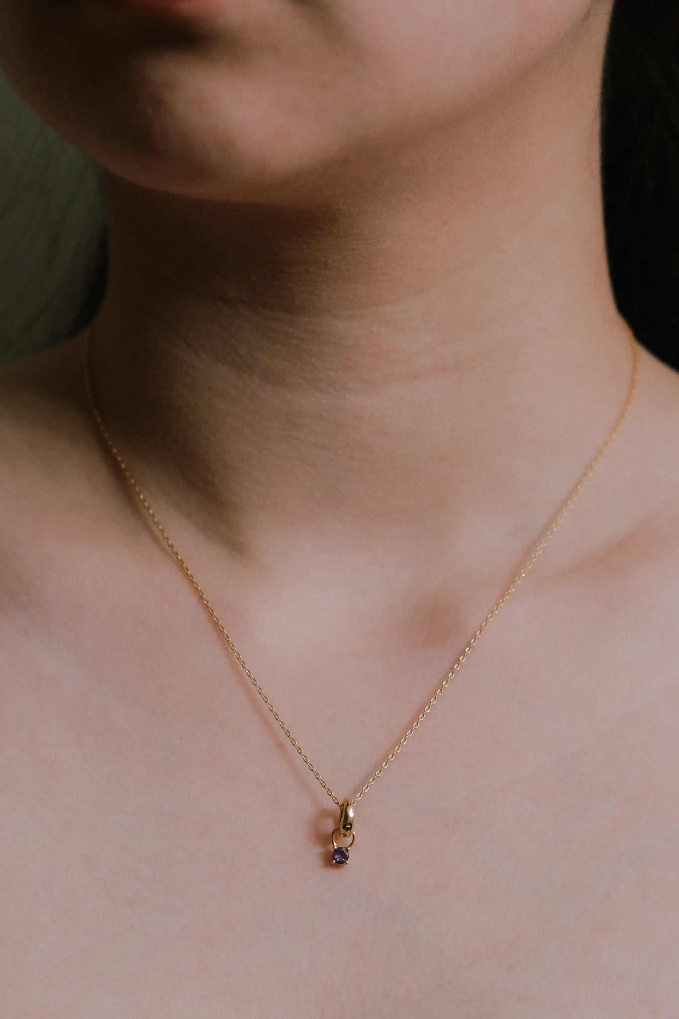 February Birthstone Charm Necklace | Gold