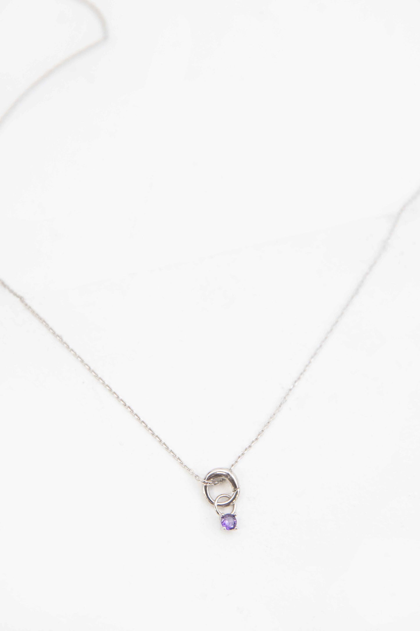 February Birthstone Charm Necklace | Silver