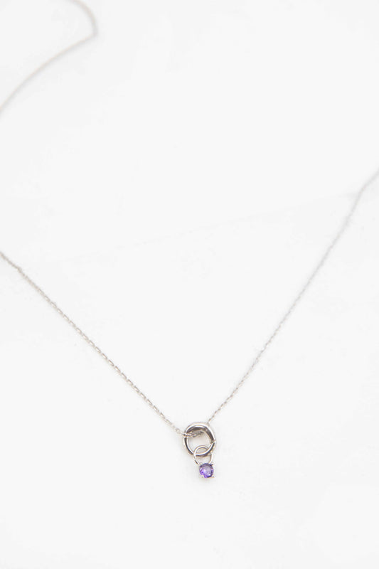 February Birthstone Charm Necklace | Silver