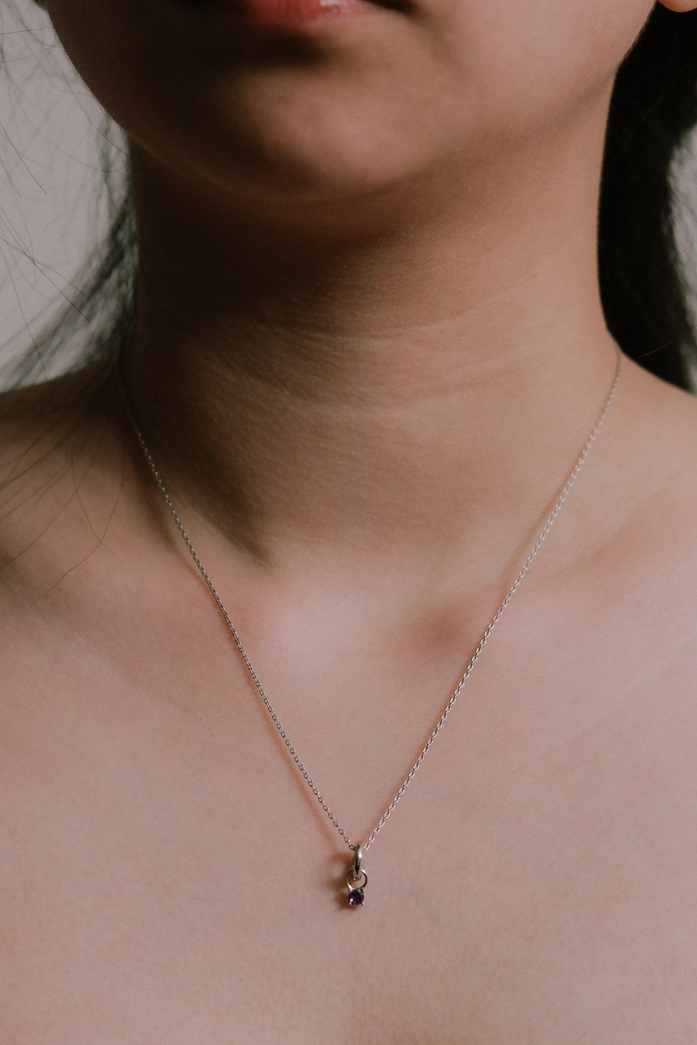 February Birthstone Charm Necklace | Silver