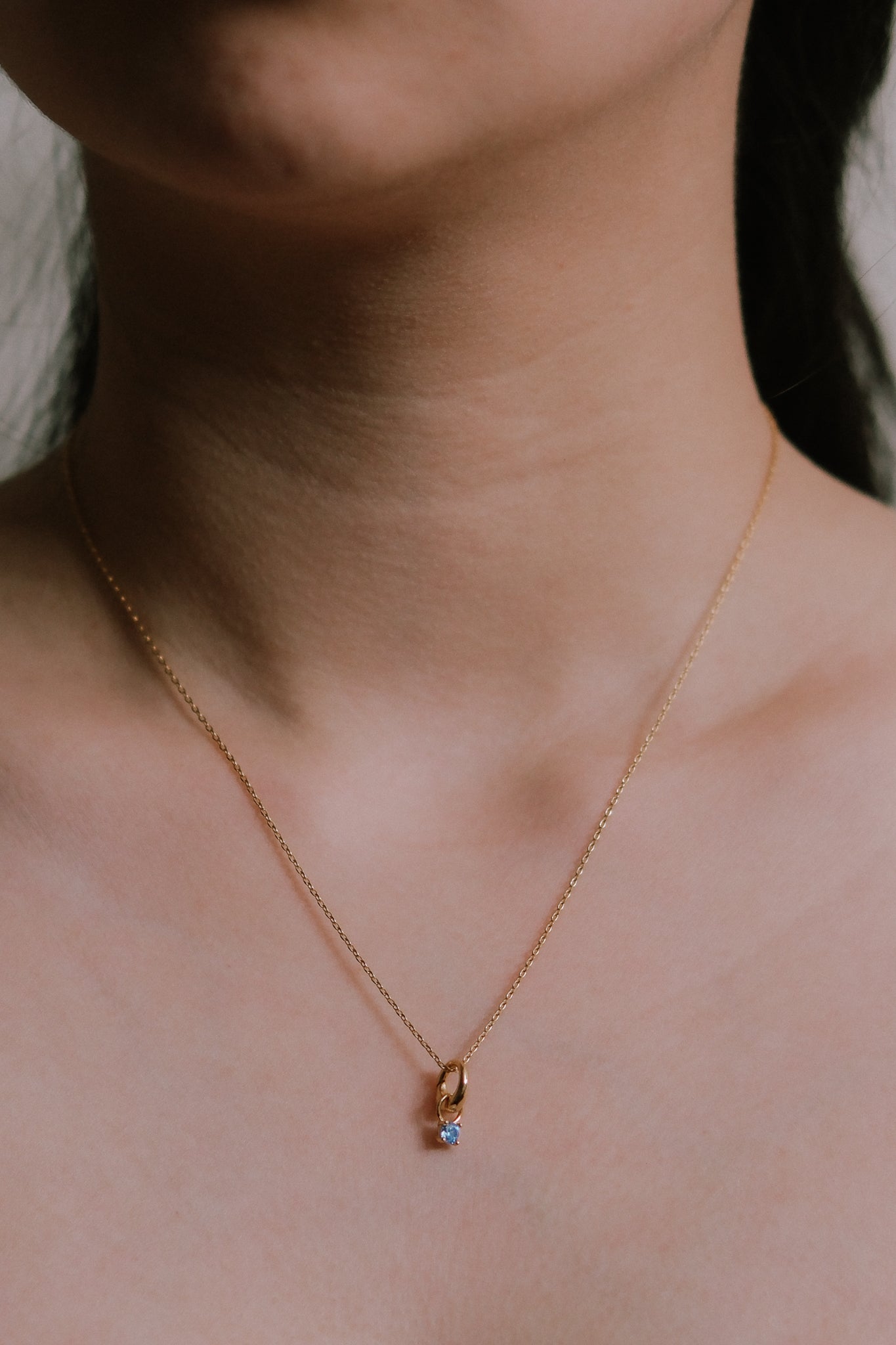 March Birthstone Charm Necklace | Gold