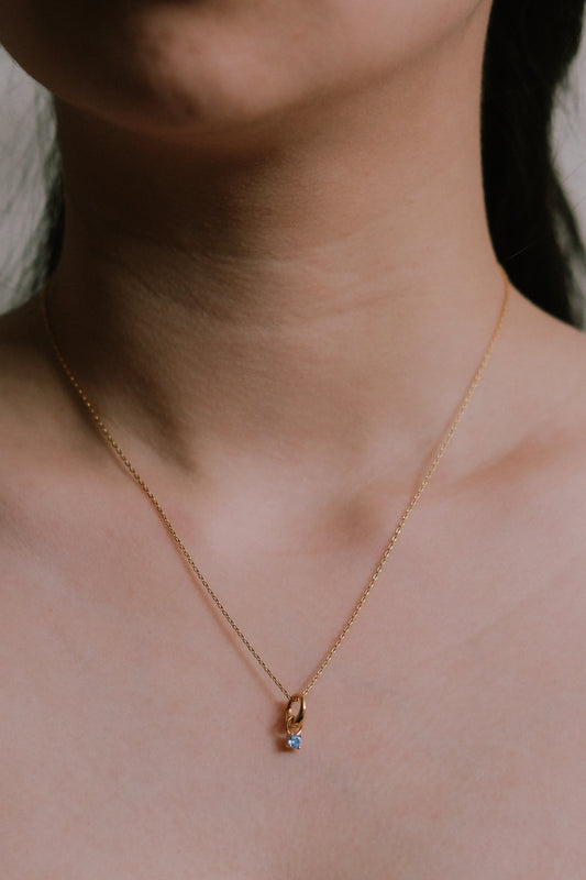 March Birthstone Charm Necklace | Gold