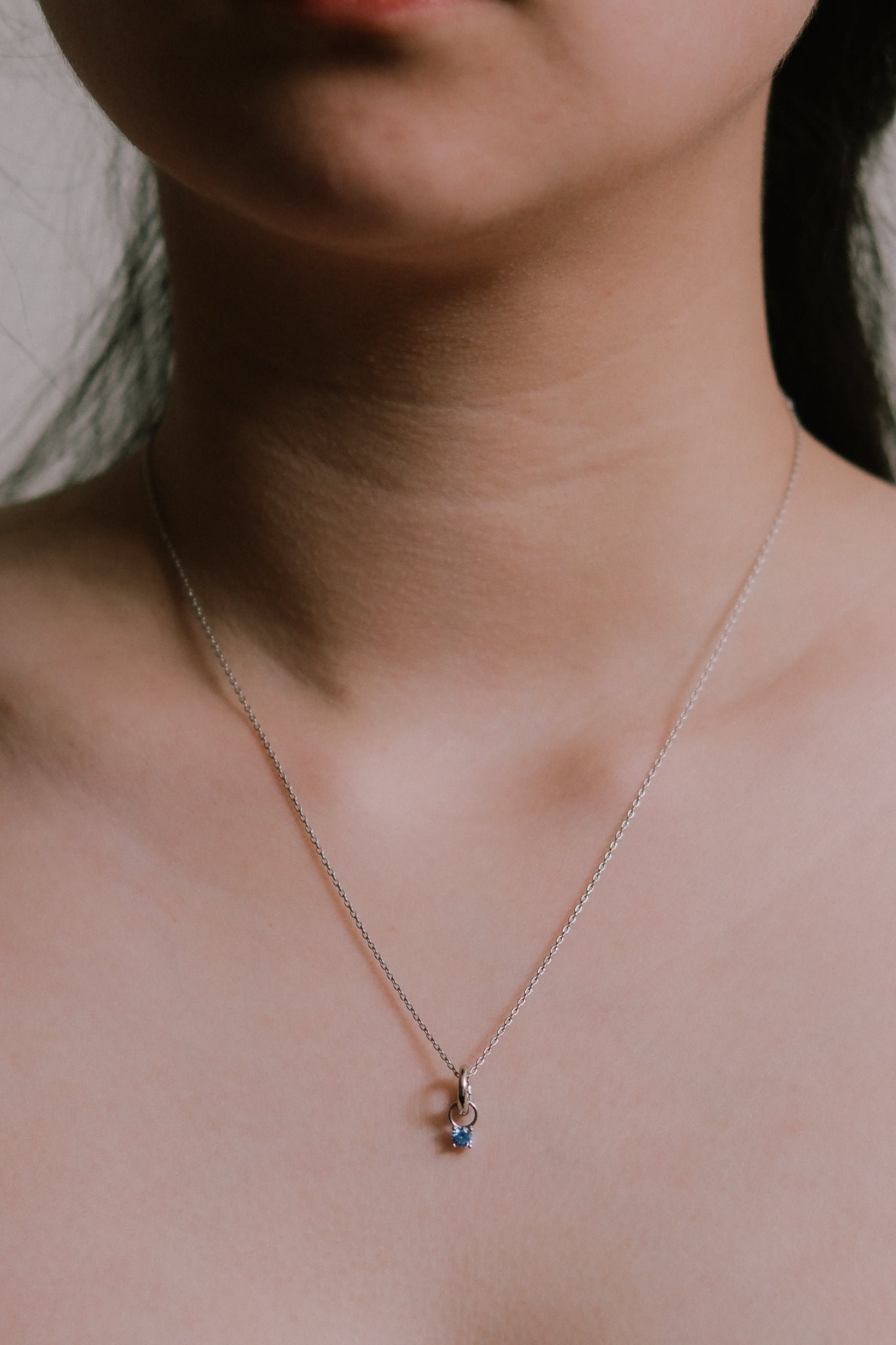 March Birthstone Charm Necklace | Silver