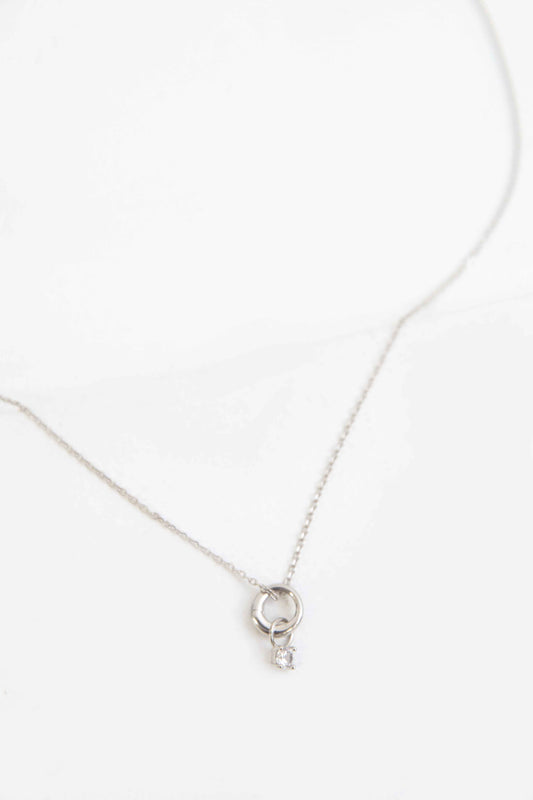 April Birthstone Charm Necklace | Silver