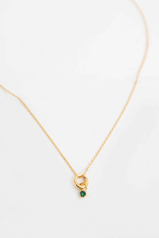 May Birthstone Charm Necklace | Gold