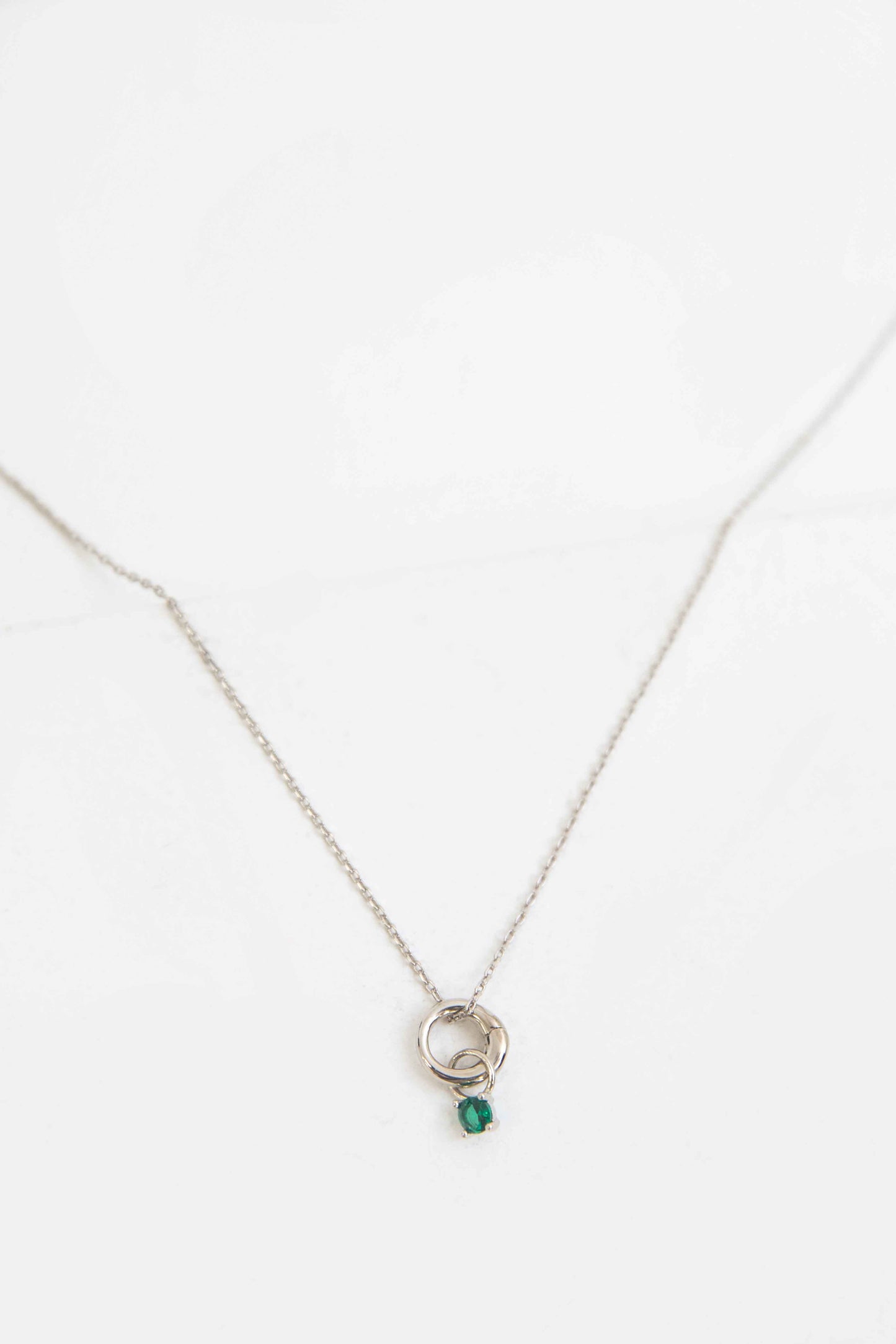 May Birthstone Charm Necklace | Silver