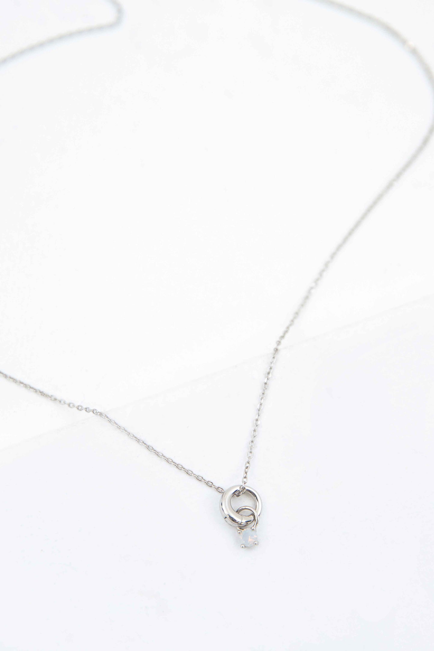 October Birthstone Charm Necklace | Silver