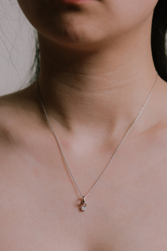 October Birthstone Charm Necklace | Silver