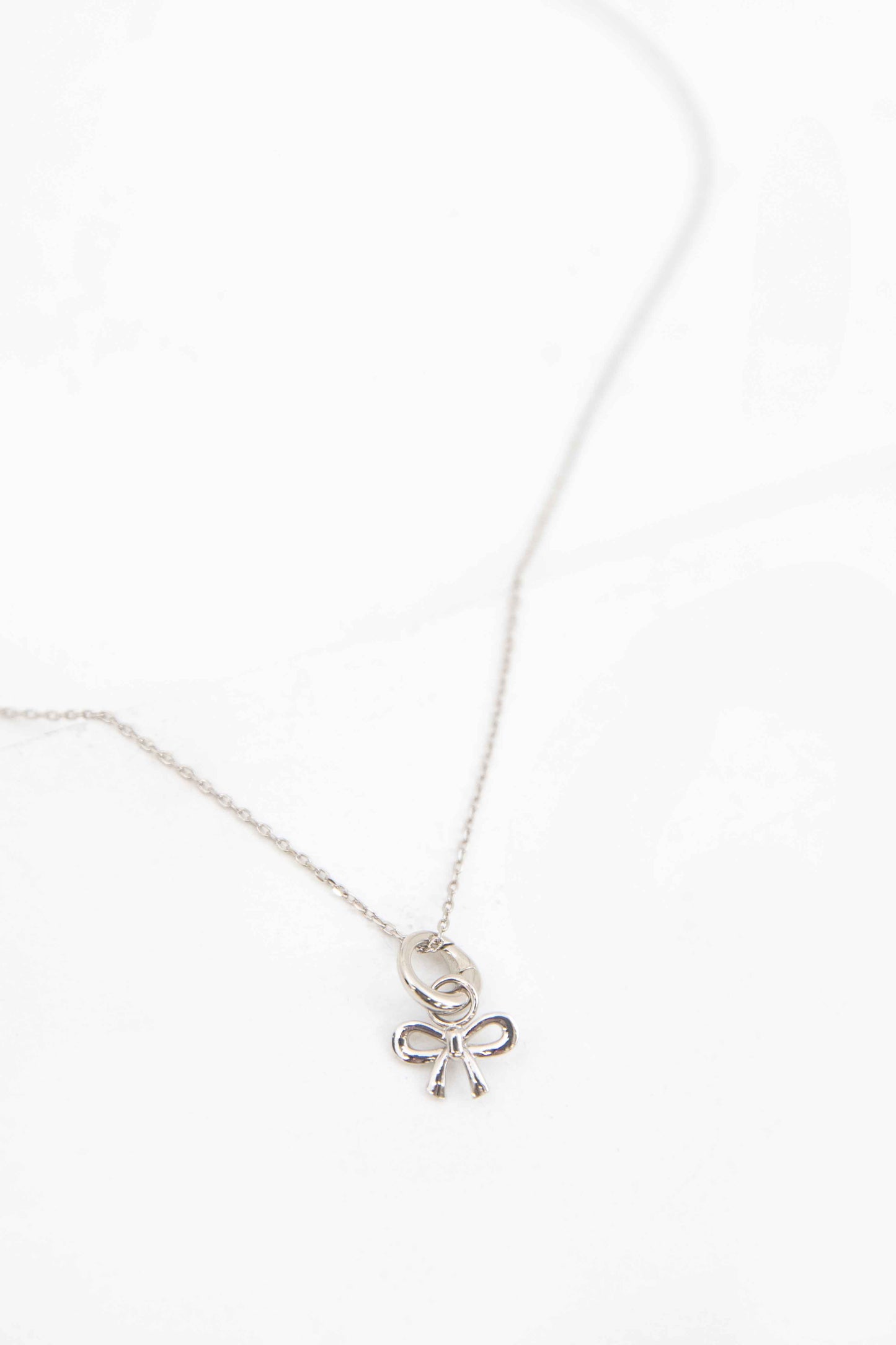 Small Bow Charm Necklace | Silver