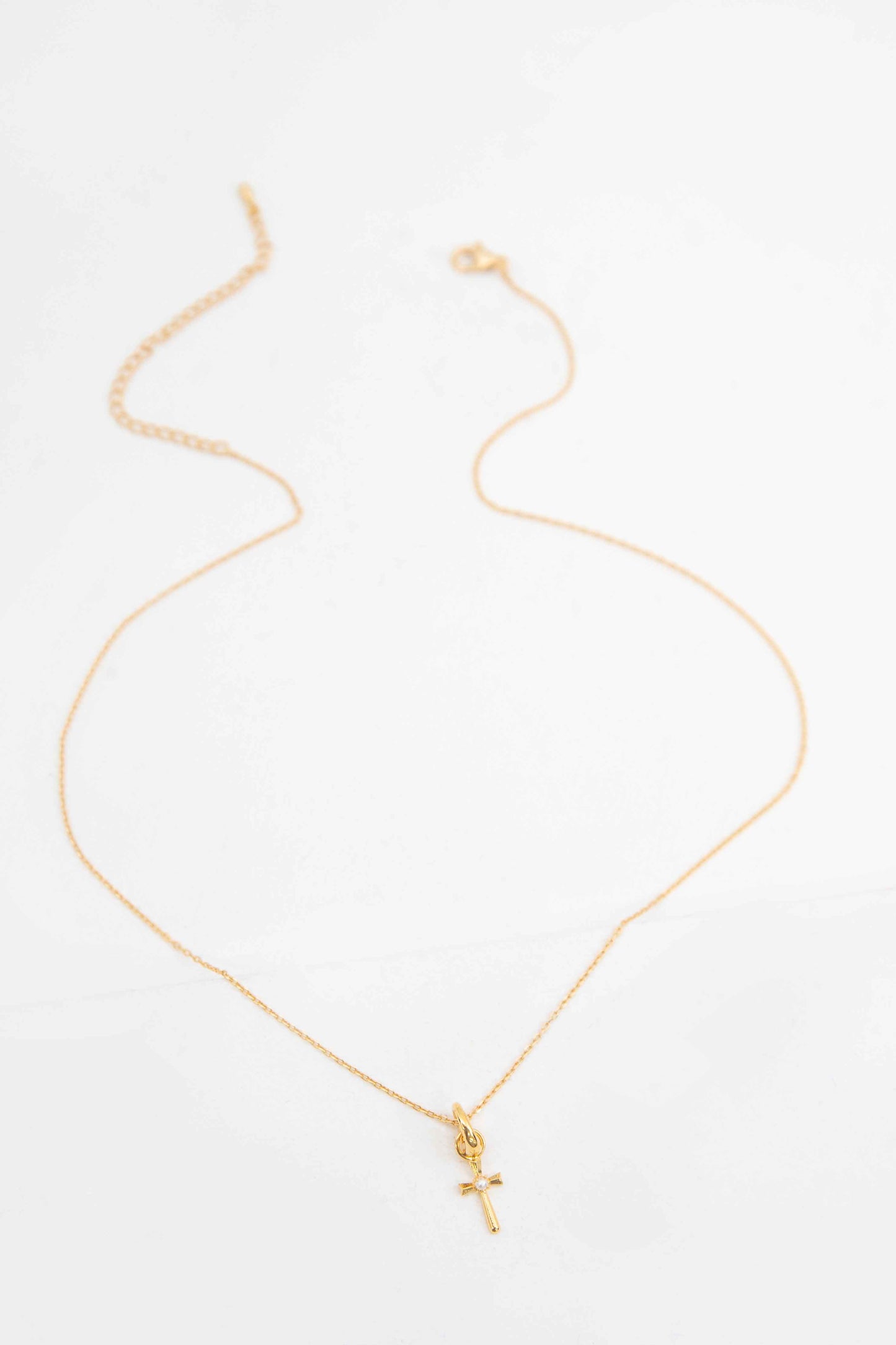 Pearl Cross Charm Necklace | Gold