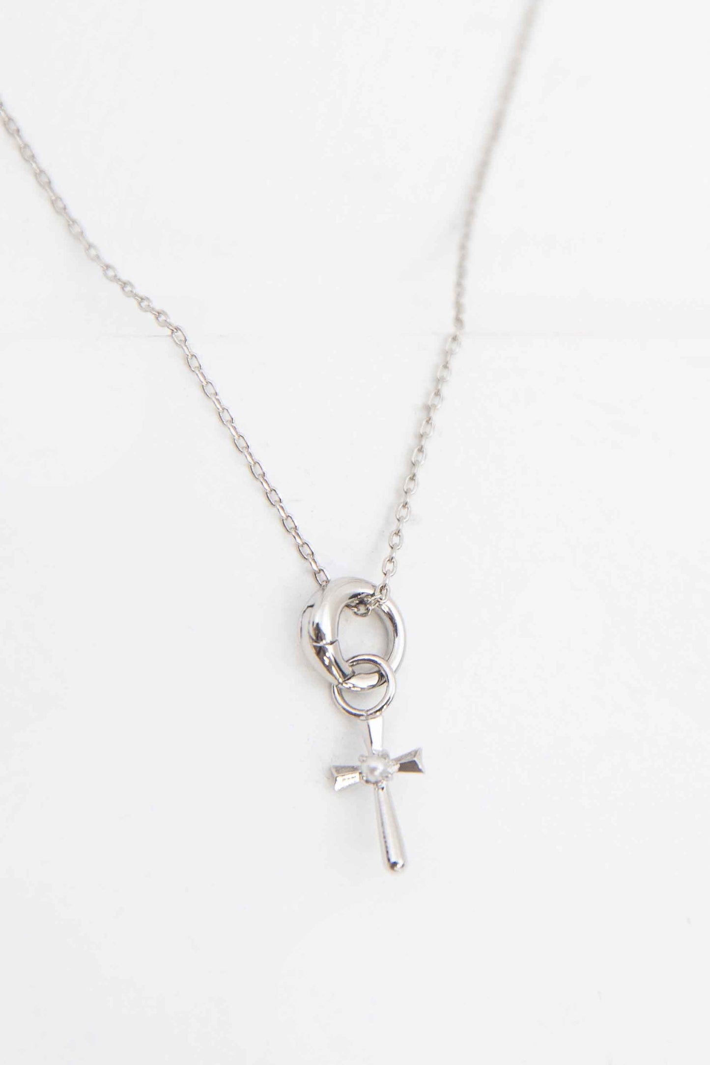 Pearl Cross Charm Necklace | Silver