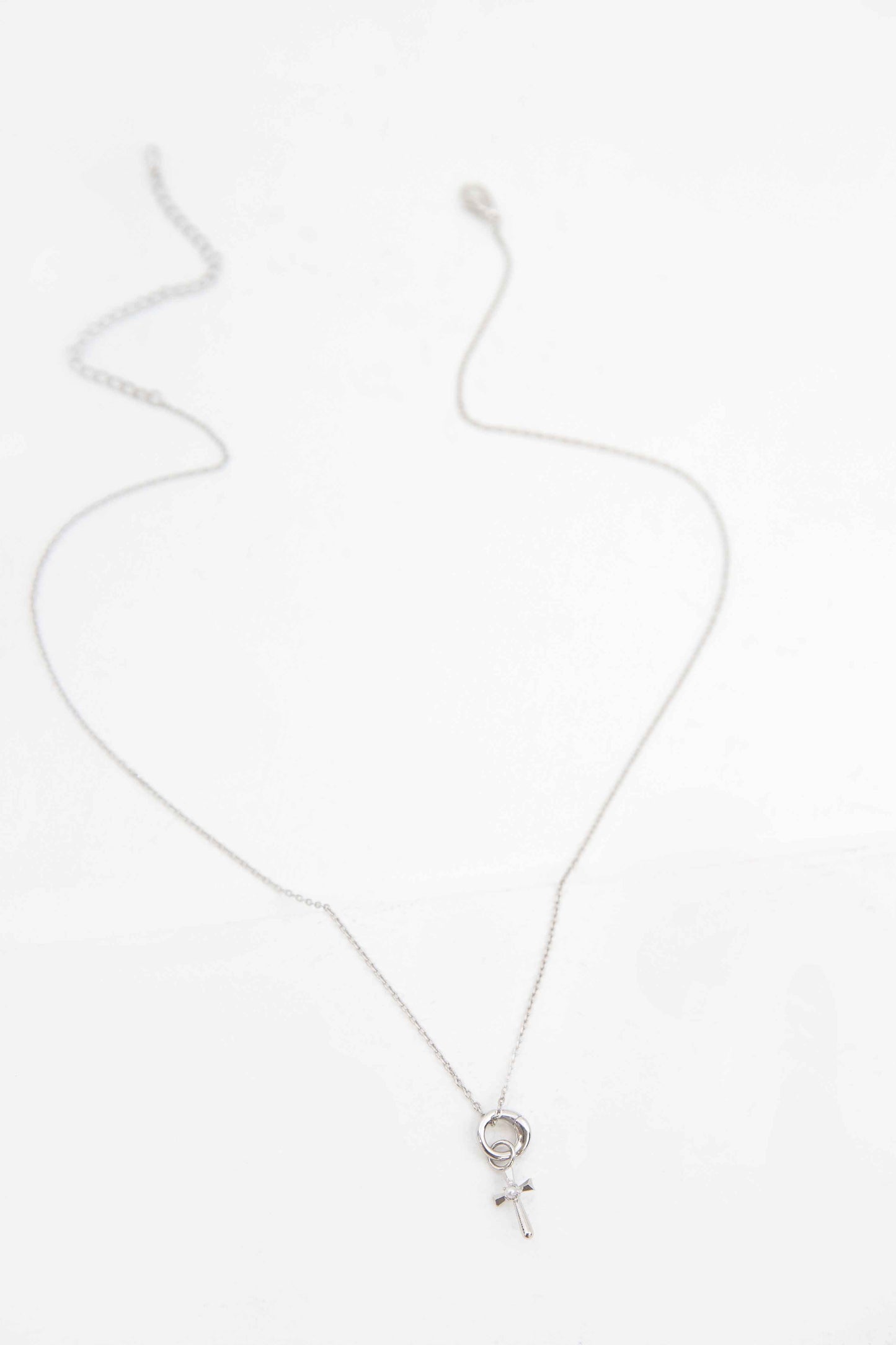 Pearl Cross Charm Necklace | Silver