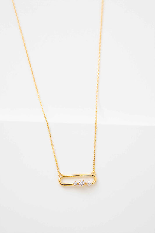 Stone and Pearl Trio Necklace | Gold