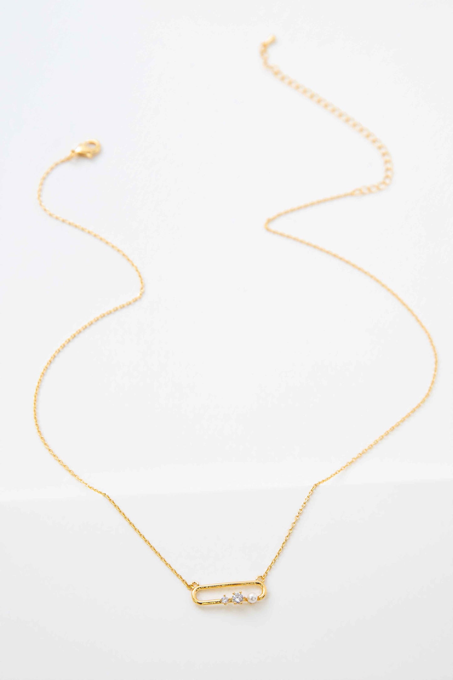 Stone and Pearl Trio Necklace | Gold