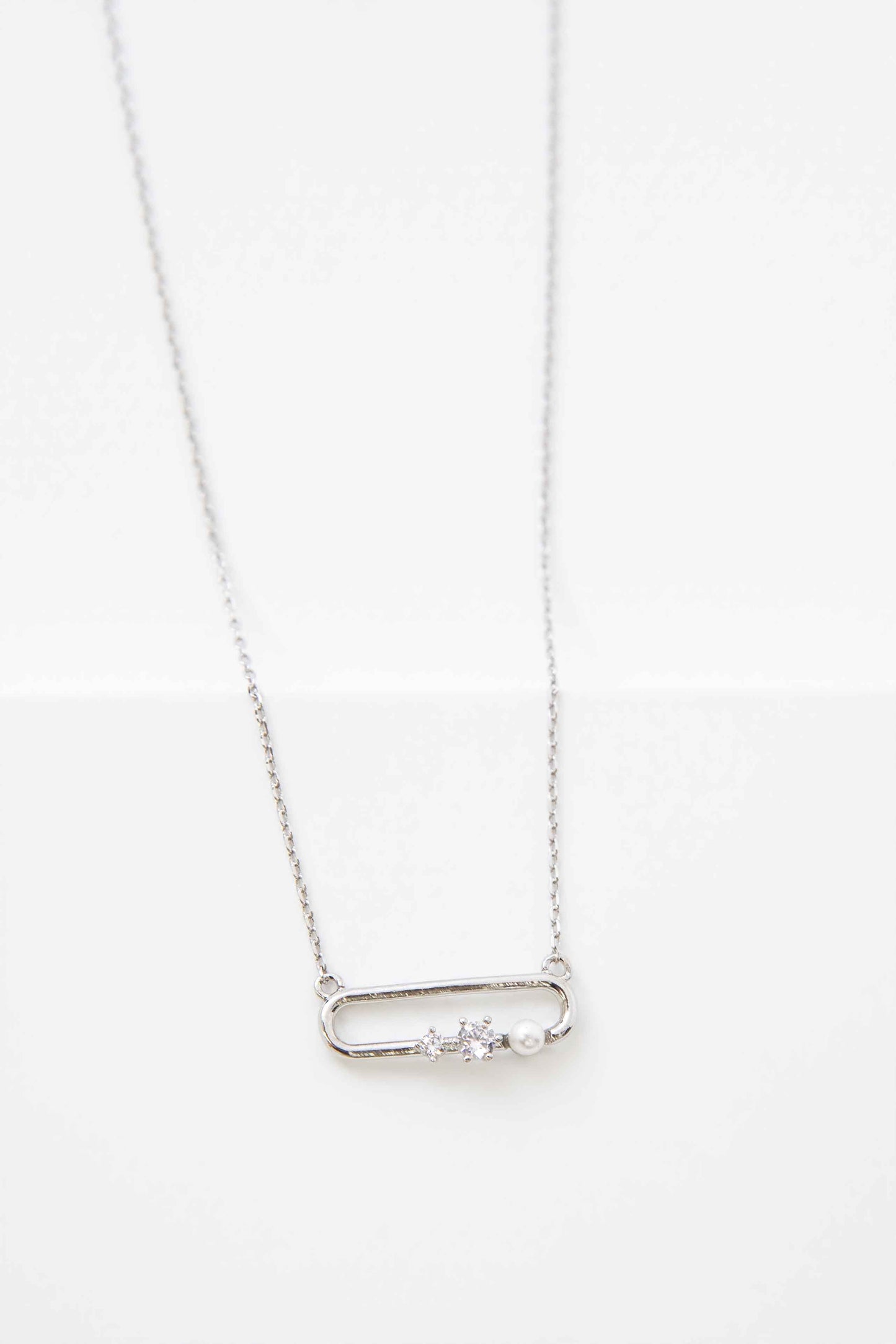 Stone and Pearl Trio Necklace | Silver