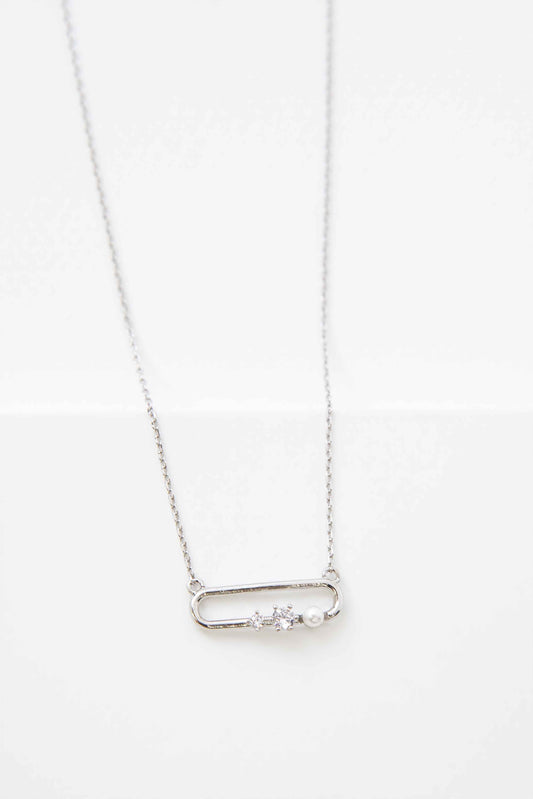 Stone and Pearl Trio Necklace | Silver