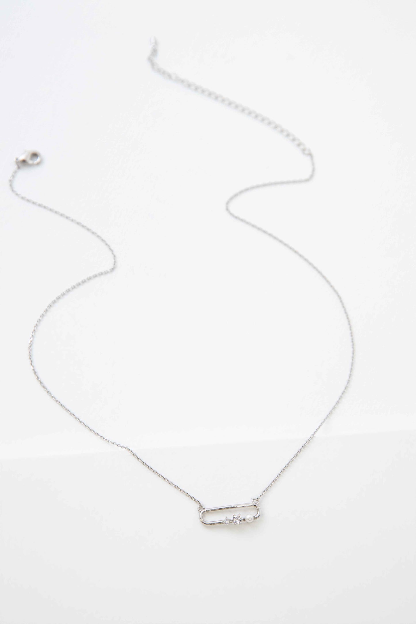 Stone and Pearl Trio Necklace | Silver
