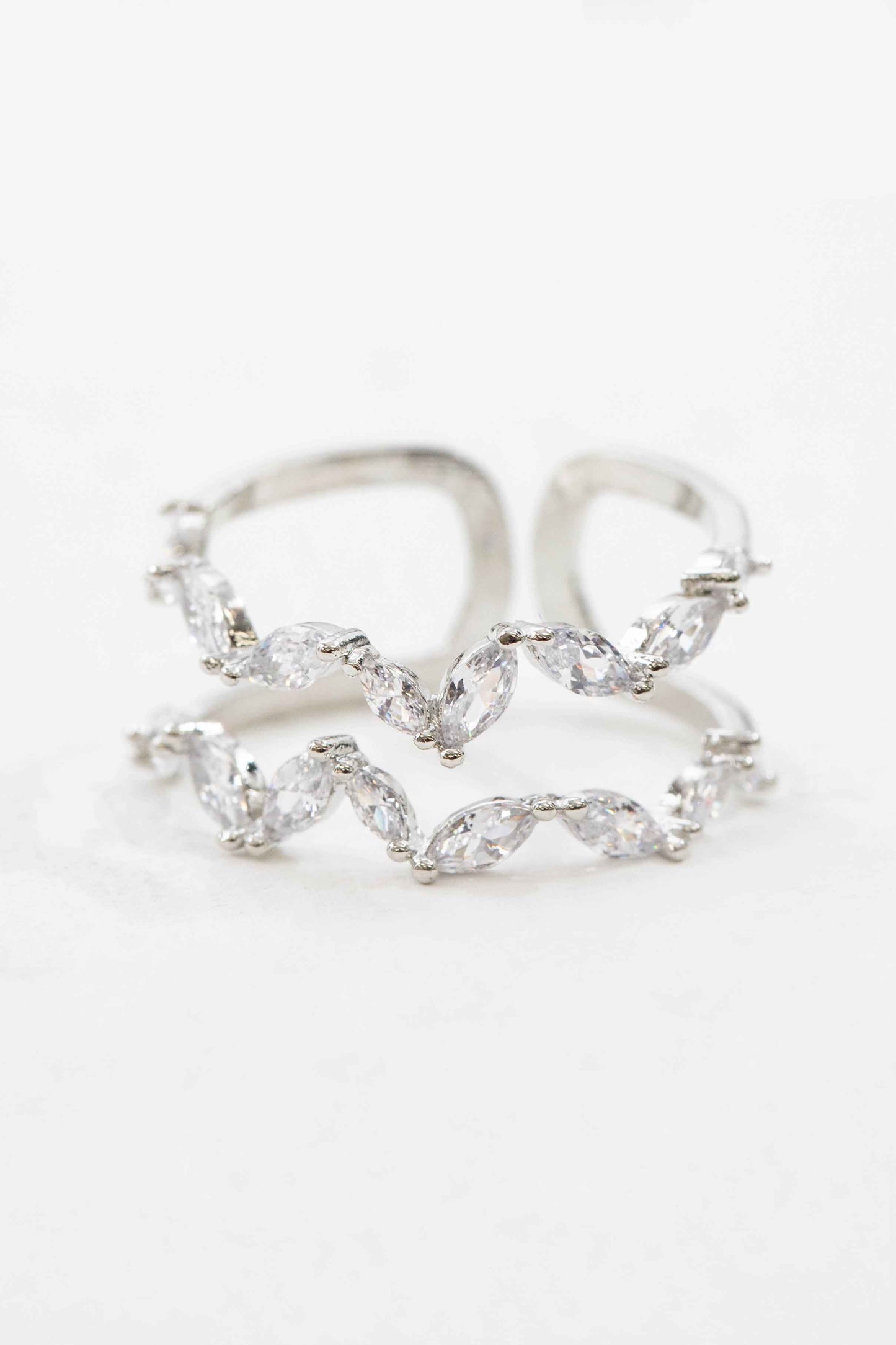 Stone Double Layer Adjustable Ring | Silver