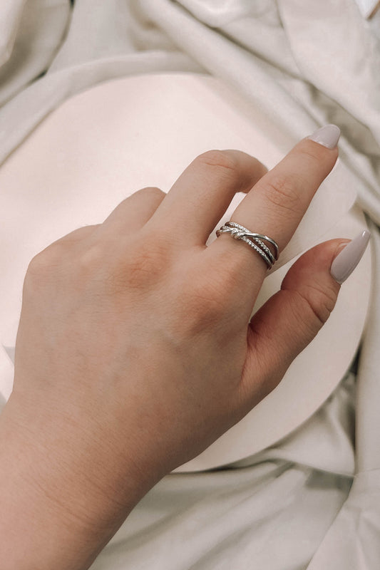 Intertwined Double Layer Adjustable Ring | Silver